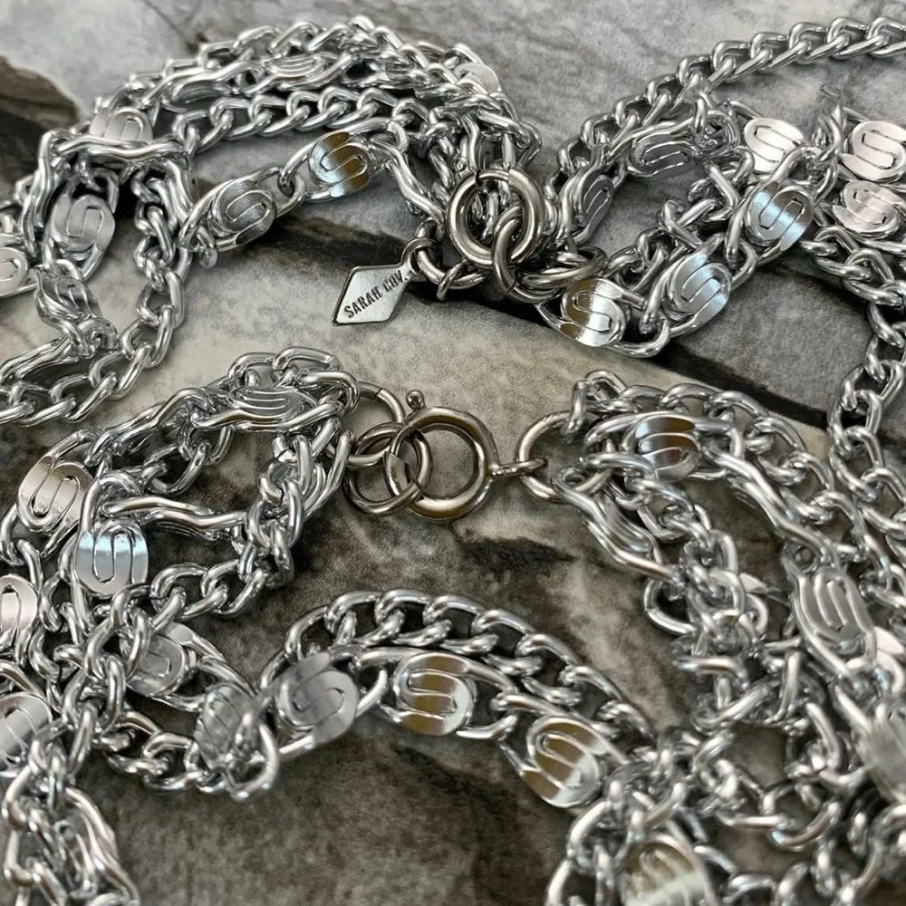 Vintage Signed Sarah Coventry 4 Strand Layer Chain Silver Necklace Bracelet Set - Picture 4 of 4